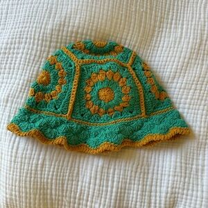 Handmade Crochet Kids Hat - Green and Gold